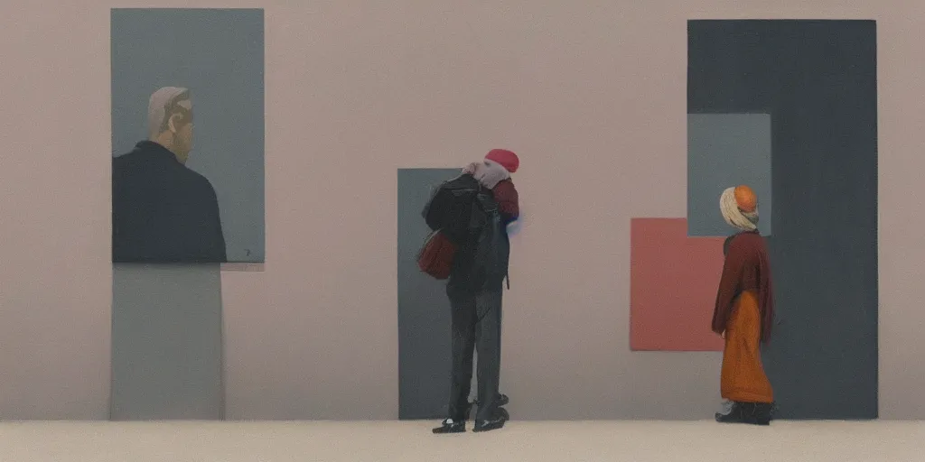 Prompt: an modern art gallery with pictures in the style of tim eitel in 2 0 2 1