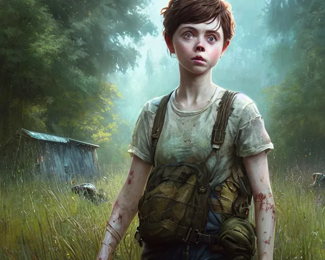 Image similar to highly detailed portrait of sophia lillis, in the last of us, stephen bliss, unreal engine, fantasy art by greg rutkowski, loish, rhads, ferdinand knab, makoto shinkai and lois van baarle, ilya kuvshinov, rossdraws, tom bagshaw, global illumination, radiant light, detailed and intricate environment