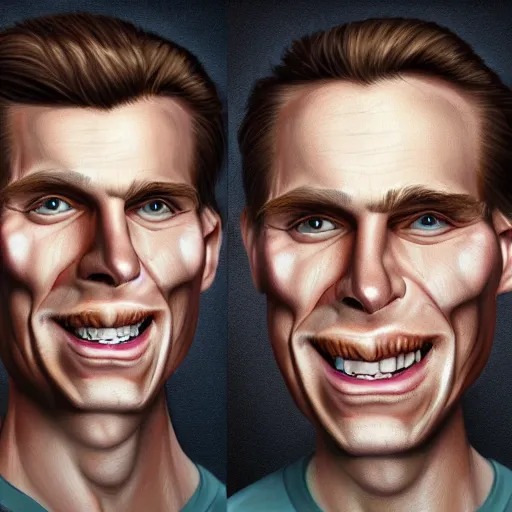 Image similar to Caricature portraits done of Jerma, realistic, hyperrealistic, very realistic, highly detailed, very detailed, extremely detailed, detailed, oil painting, digital art, trending on artstation