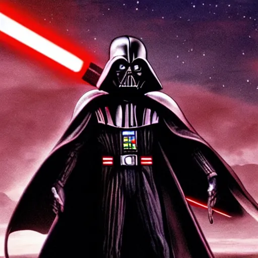 Image similar to morbius holding a lightsaber. darth vader, pyramids in background.