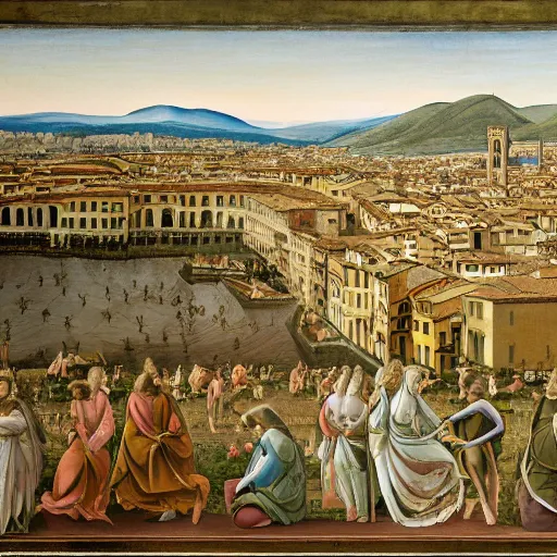 Prompt: the city Florence combined with a desert, renaissance painting, style by Botticelli