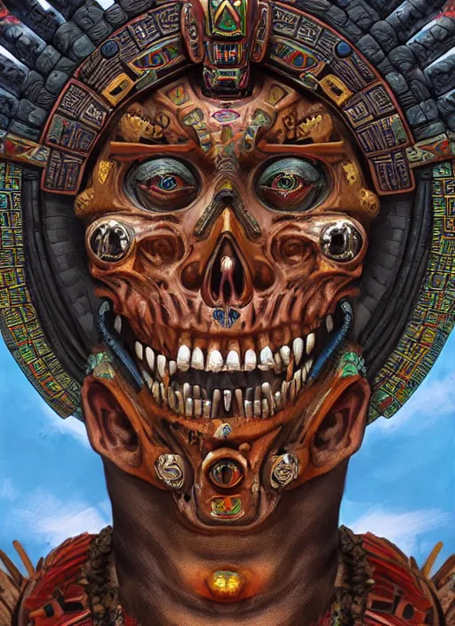 Image similar to digital _ painting _ of _ aztec god of death mictlantecuhtli _ by _ filipe _ pagliuso _ and _ justin _ gerard _ symmetric _ fantasy _ highly _ detailed _ realistic _ intricate _ port