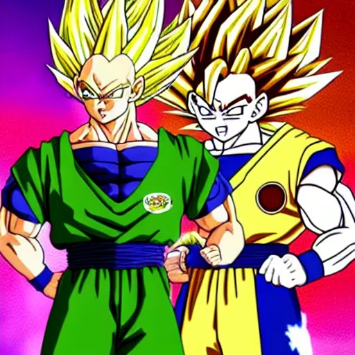 Image similar to dragon ball z vegeta with sidekick lion