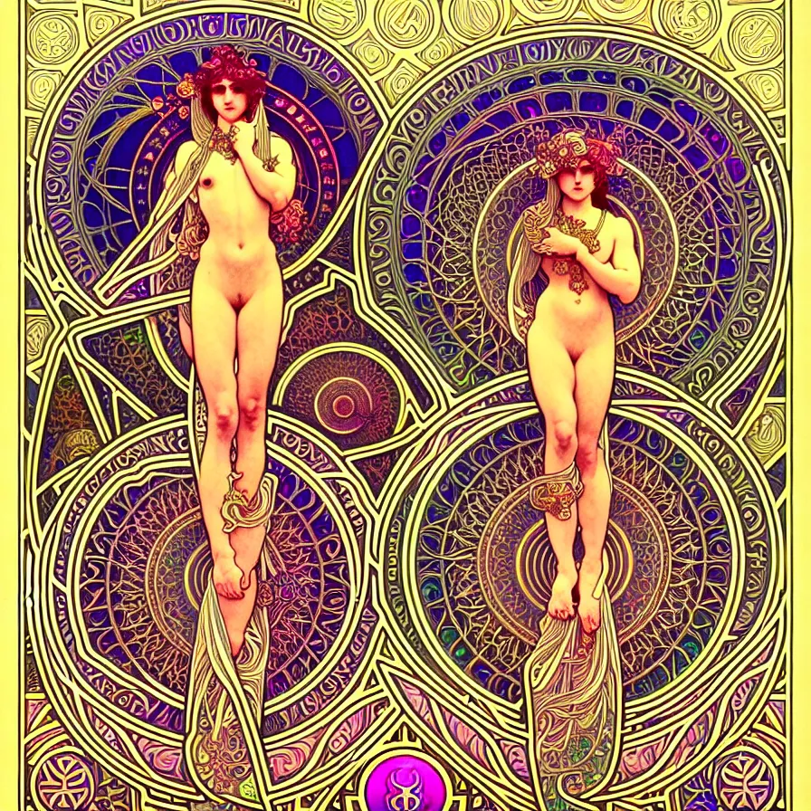 Image similar to psychedelic sacred geometry, intricate, sophisticated, ultra realistic, incredibly detailed, diagram, illustration, trending on artstation, art by alphonse mucha