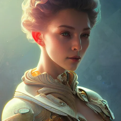 Image similar to a 5 0 mm portrait of anthropomorphic artificial intelligence, intricate, highly detailed, digital painting, artstation, concept art, smooth, sharp focus, illustration, unreal engine 5, 8 k, art by artgerm and greg rutkowski and alphonse mucha