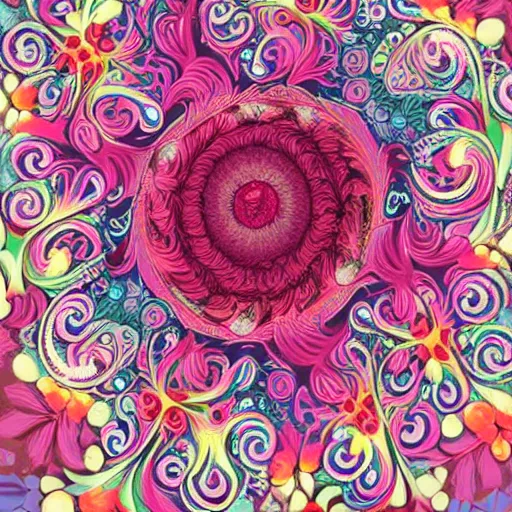 Image similar to a beautiful amazing art of flowers out of spirals by tom Haugomat, Serena Malyon, Maxim Shirkov, Alex Pogrebniak and Robin Gundersen, Trending on artstation, featured on Behance, Vision of chaos.