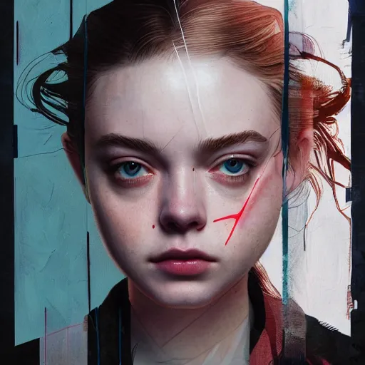 Prompt: elle fanning, ana de armas, anya taylor joy picture in metal gear solid and death stranding by sachin tang, asymmetrical, dark vibes, realistic painting, organic painting, matte painting, geometric shapes, hard edges, graffiti, street art : 2 by sachin teng : 4