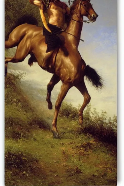 Prompt: Rishi Sunak riding shirtless on a horse in the Siberian tudra by Alfred Bierstadt