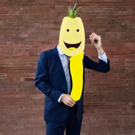 Image similar to a man wearing a suit banana head