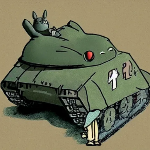 Prompt: totoro as a tank in ww2