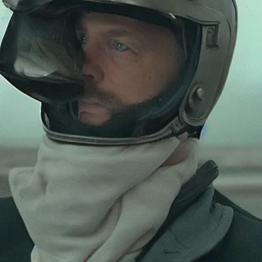 Image similar to movie still of a man with a helmet made of ether, cinematic composition, cinematic light, by edgar wright and david lynch