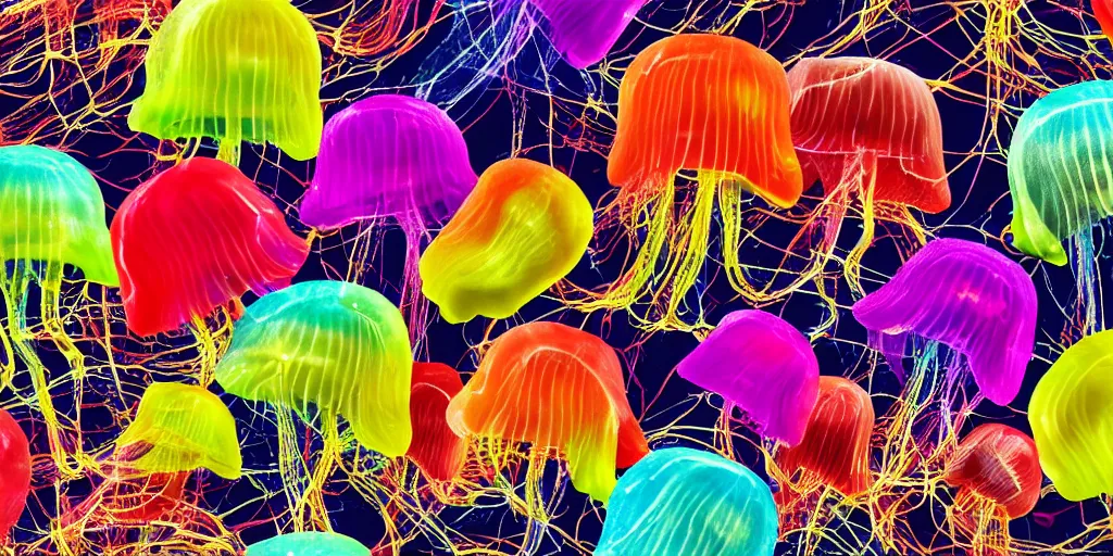 Prompt: hamburger mix jellyfish, cg, 8 k, surrealistic, sharp focus, super resolution, style by andy warhol