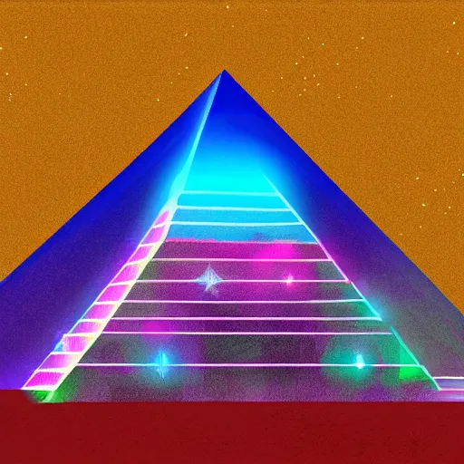 Prompt: bismuth pyramid with light emitting from the top, ancient city, digital painting, baroque