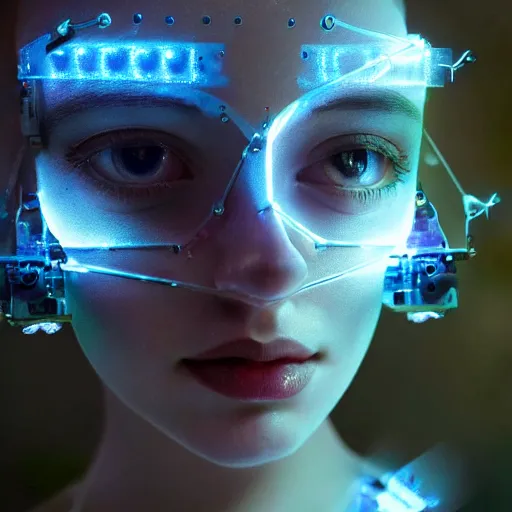 Prompt: beautiful centered Fine art photo portrait of young Londsay Lohan as a solarpunk robotic humanoid, crystal mechanical parts with led lights, photorealistic, white background, highly detailed and intricate, outdoor lighting, HDR 8k