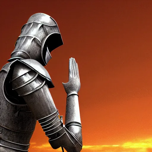 Image similar to detailed realistic digital art of a knight saluting his king