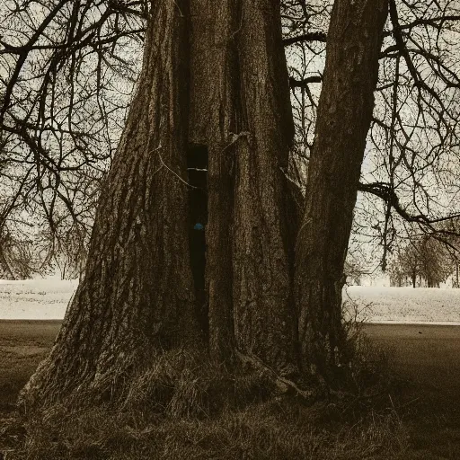 Image similar to shadow monster hiding behind a tree, iphone photo, eerie, 2022