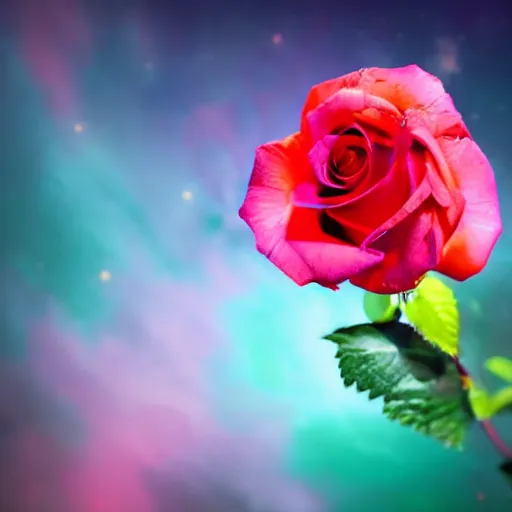 Image similar to award - winning macro of a beautiful black rose made of glowing nebula