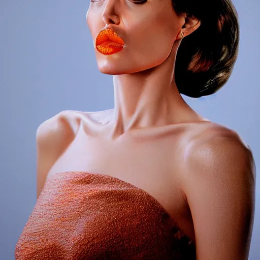 Image similar to an orange with the face of angelina jolie