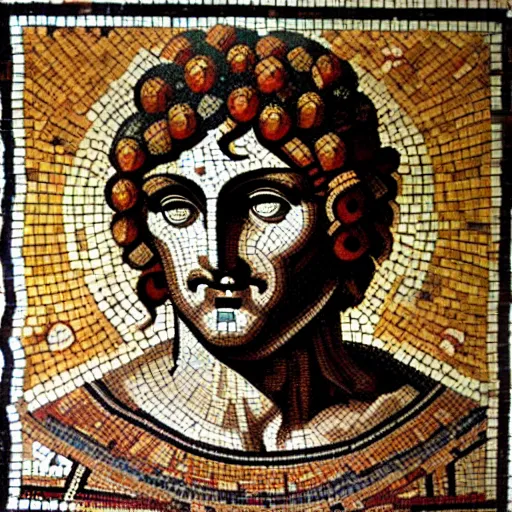 prompthunt: byzantine mosaic of gigachad, perfect face, perfect eyes,  strong jaw, centered, awarded photo, intricated, very detailed, highly  qualified