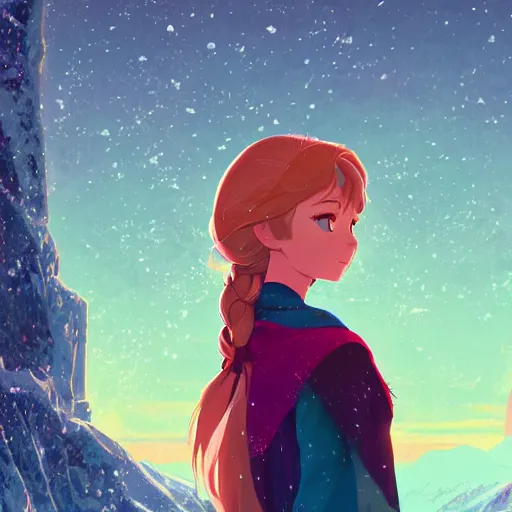 Prompt: portrait of princess elsa, snowy mountains background, rich vivid colors, ambient lighting, dynamic lighting, 4k, official media, anime key visual, makoto shinkai, ilya kuvshinov, lois van baarle, rossdraws, detailed, trending on artstation