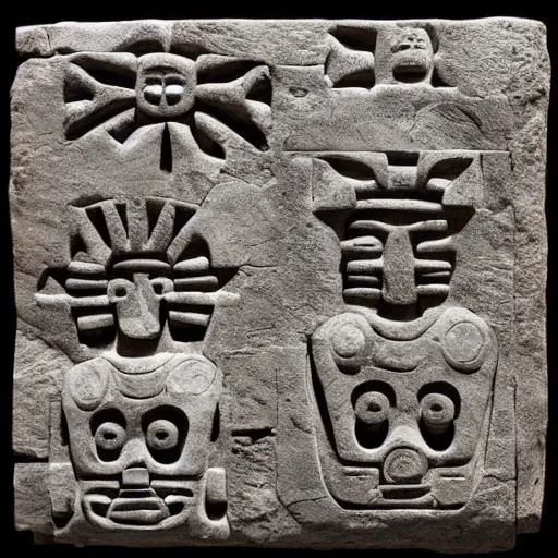 Image similar to space invaders as a mayan stone carving