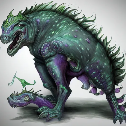 Prompt: violet fantasy crocodile horse hybrid, fantasy game art, fantasy rpg, league of legends