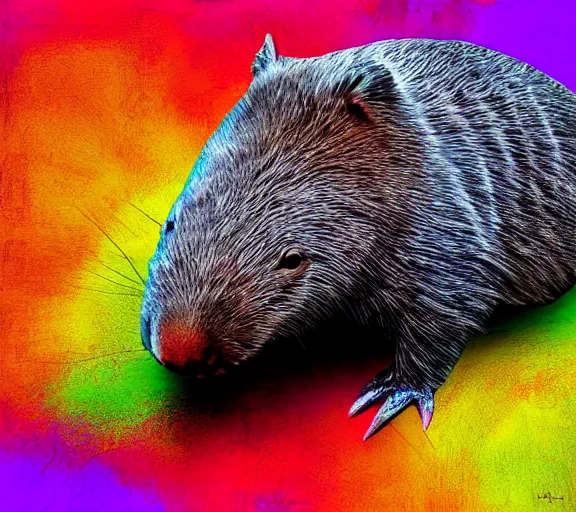 Image similar to digital art, colourful, a wombat relaxing