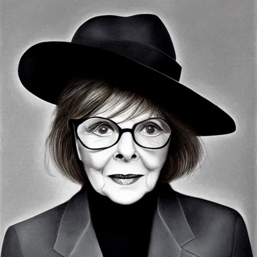 Prompt: stuckism black detailed portrait of diane keaton