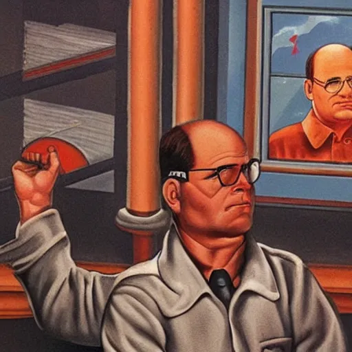 Prompt: photo of a socialist realist mural of george costanza