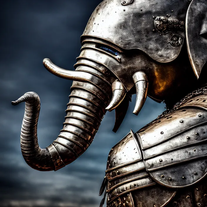 Prompt: photo of a warrior with metal elephant themed armour, highly detailed, 4 k, hdr, smooth, sharp focus, high resolution, award - winning photo