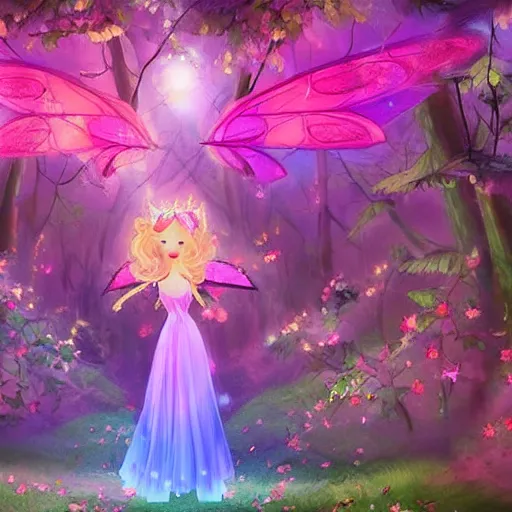 Image similar to fairy princess clothing store in a woodland grove, neon wings cute colorful pretty artistic girly avant garde 4 k artstation trending dramatic lighting high frequency noise