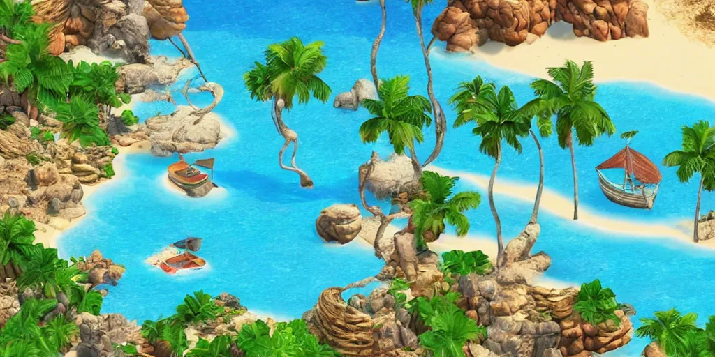 Image similar to A desert island paradise on Playstation 1 graphic, crystal clear sea, screenshot