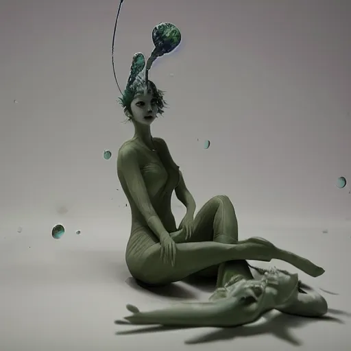 Prompt: 3 d sculpture of porcelain woman surrounded by plankton by kim jung gi