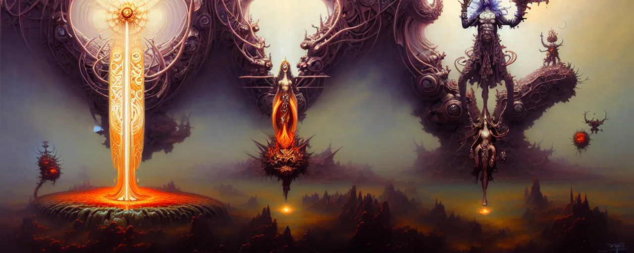 Image similar to the armies of heaven and hell, fantasy character portrait made of fractals facing each other, ultra realistic, wide angle, intricate details, the fifth element artifacts, highly detailed by peter mohrbacher, hajime sorayama, wayne barlowe, boris vallejo, aaron horkey, gaston bussiere, craig mullins