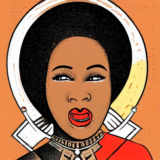 Prompt: black woman with horns, retro 1970s art style