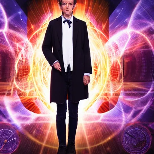 Prompt: a beautiful full body photograph of the doctor, time vortex in the background, detailed face, symmetrical face, extreme realism and detail, 8 k, completely framed, direct lighting, 3 5 mm photo, photorealistic, sharp focus