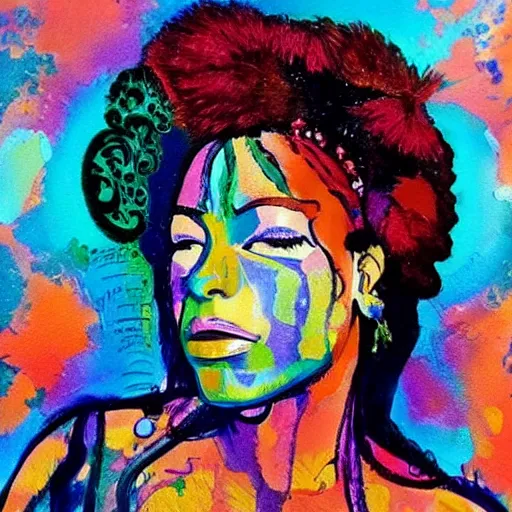 Prompt: a beautiful messy painting of the goddess of Funk.
