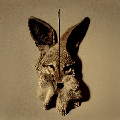 Image similar to dmigor pathways fantasy core desert with coyote “ irving penn ”