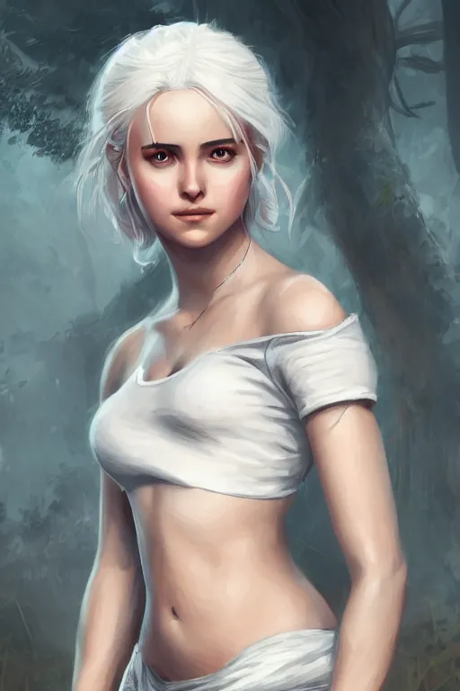 Image similar to full body portrait of a single beautiful young woman, ciri by francis tneh in front of a detailed background, highly detailed portrait, digital painting, artstation, concept art, smooth, sharp focus ilustration, artstation hq