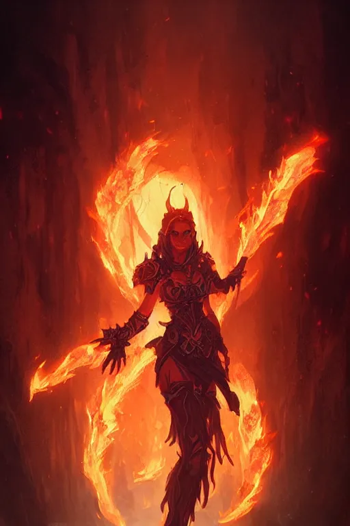 Image similar to a d & d character with flames in their eyes, character concept art, illustration, world of warcraft, by greg rutkowski, emylie boivin, rossdraws