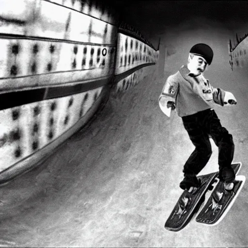 Image similar to 'adolf hitler skatboarding in tony hawks pro skater 2, warehouse level, realistic, dramatic'