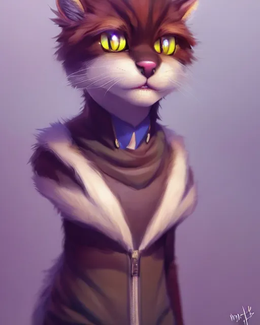 Image similar to character concept art of a young male anthropomorphic furry cat | | cute - fine - face, pretty face, key visual, realistic shaded perfect face, fine details by stanley artgerm lau, wlop, rossdraws, james jean, andrei riabovitchev, marc simonetti, and sakimichan, trending on artstation