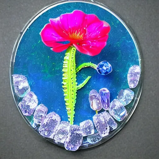 Prompt: venus flytrap made of crystal and gemstones