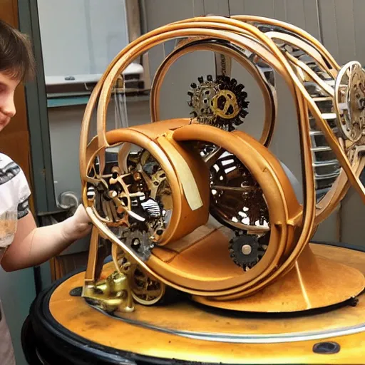 Image similar to a steampunk hamster engineer running inside a hamster wheel that looks like a cog connected to other cogs