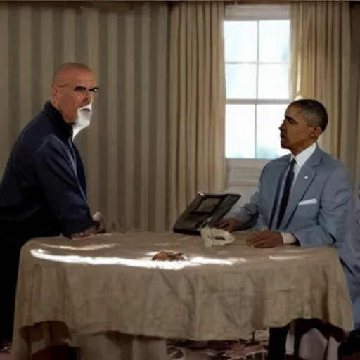 Prompt: Show leak of Walter white and Obama together