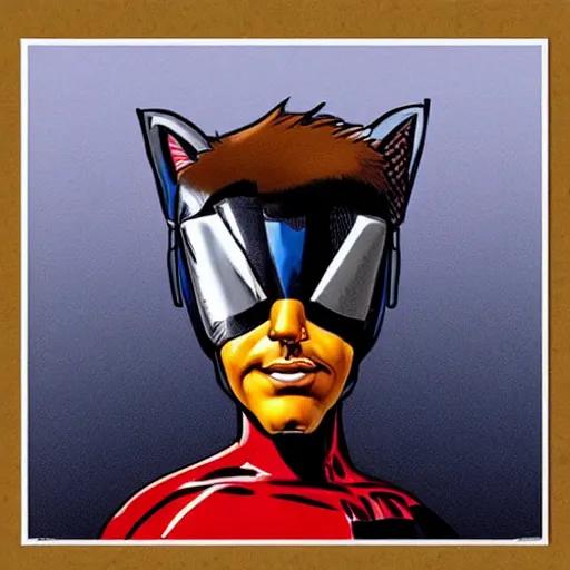 Prompt: highway, rob liefeld, photorealism, superhero with a cat head