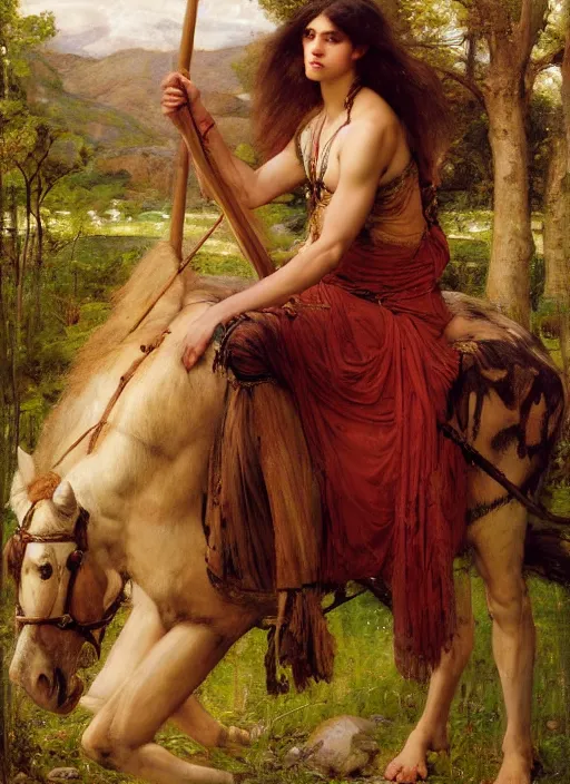 Image similar to Wikus, of the high glade. Centaur. Orientalist portrait by john william waterhouse and Edwin Longsden Long and Theodore Ralli and Nasreddine Dinet, oil on canvas. Cinematic, hyper realism, realistic proportions, dramatic lighting, high detail 4k