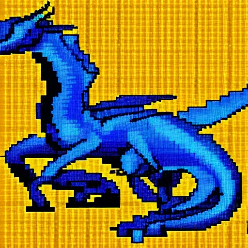 Image similar to blue blueprint of a fantasy dragon pixel art