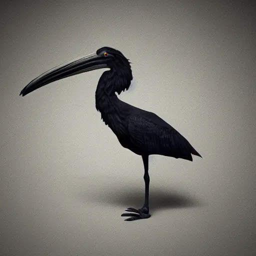 Image similar to black wood shoebill, photorealism, Unreal Engine, artstation with dark leafs around