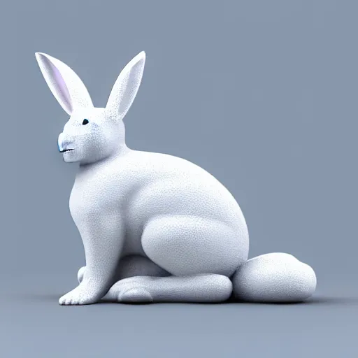 Prompt: clean 3 d model of a white rabbit, empty background, 9 0 degrees horizontal view angle